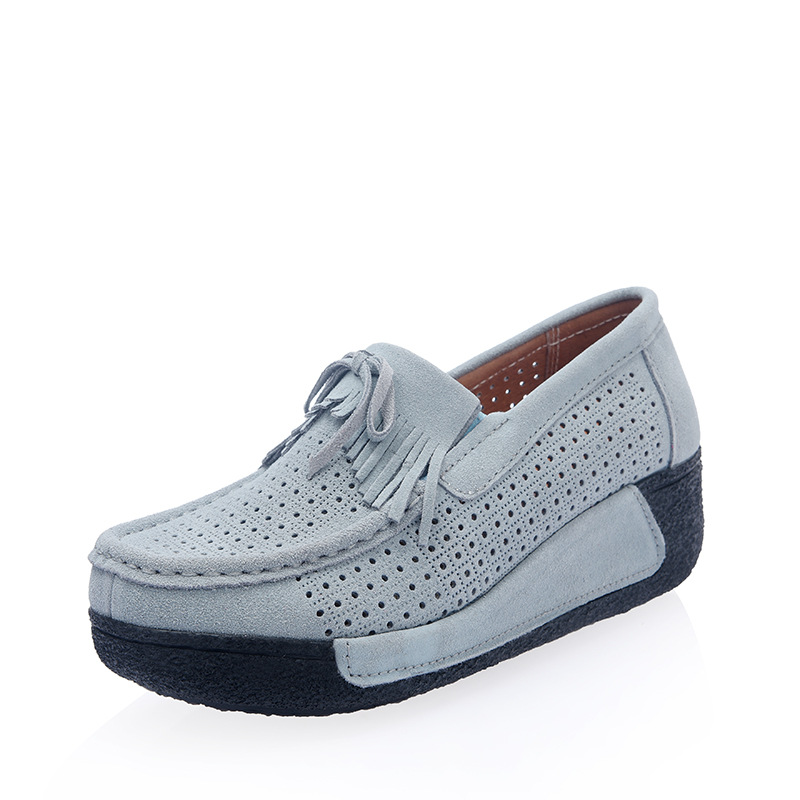 Hollow Tassel Beanie Shoes for Women, Genuine Leather Fashionable Thick-Soled Flats, Mom Wedge Heels, Women's Shoes, Rocking Shoes, Women's Platform Shoes