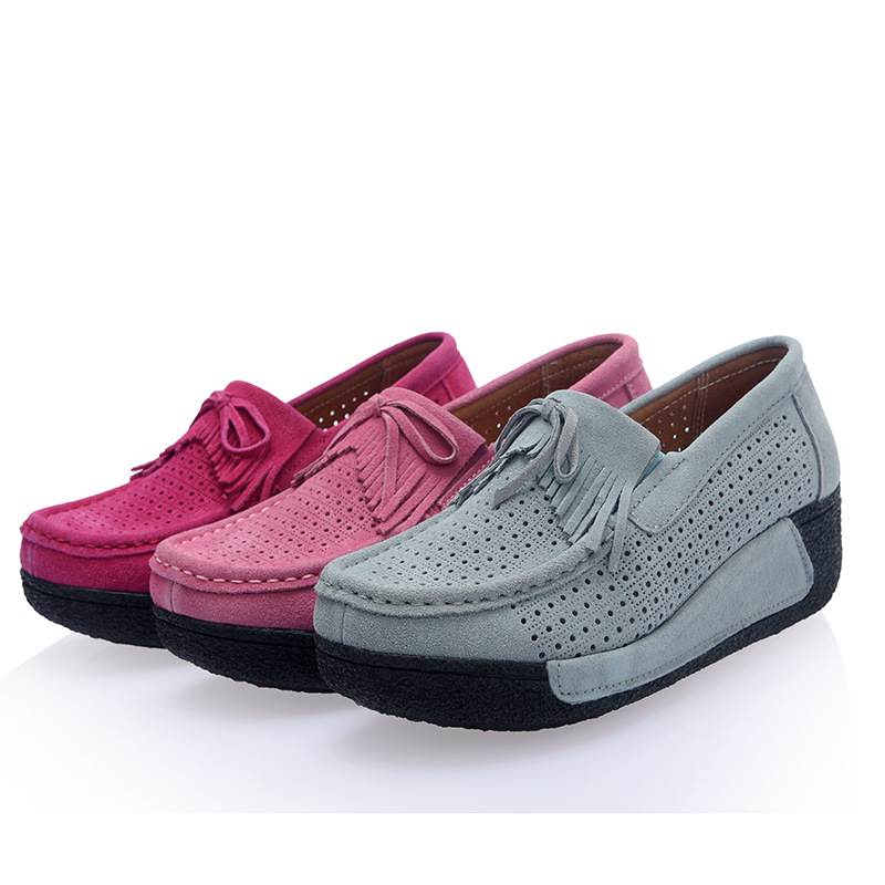 Hollow Tassel Beanie Shoes for Women, Genuine Leather Fashionable Thick-Soled Flats, Mom Wedge Heels, Women's Shoes, Rocking Shoes, Women's Platform Shoes