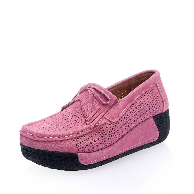 Hollow Tassel Beanie Shoes for Women, Genuine Leather Fashionable Thick-Soled Flats, Mom Wedge Heels, Women's Shoes, Rocking Shoes, Women's Platform Shoes