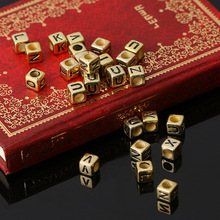 亚克力 6MM四方字母珠 古金色 散珠 DIY串珠饰品配件8063