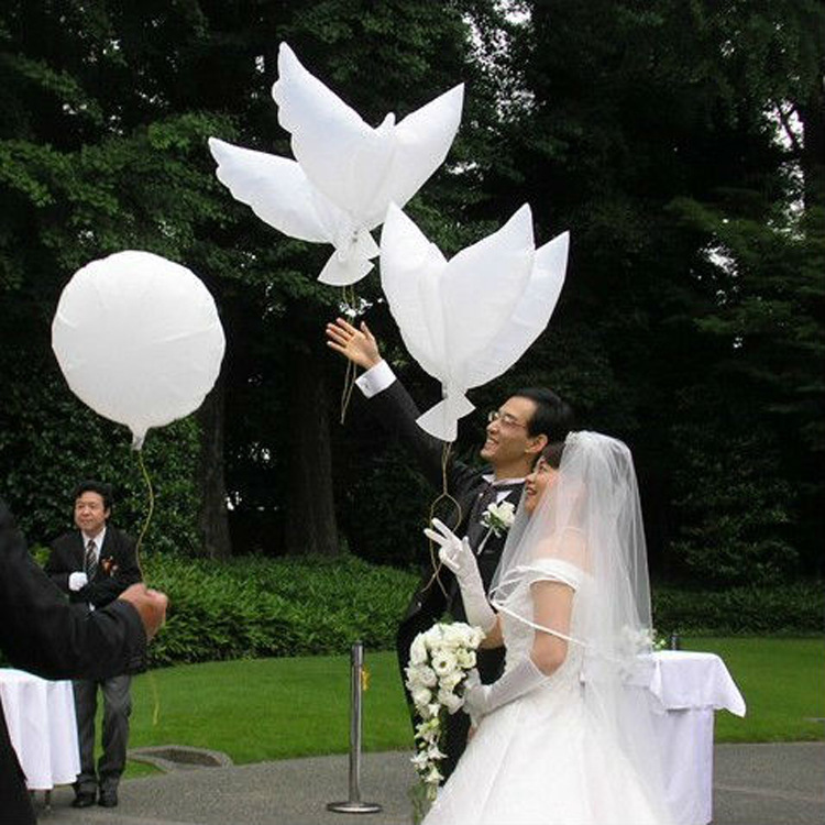 婚庆婚礼装饰白鸽气球 婚纱摄影飘空鸽子铝膜气球 和平鸽铝箔气球