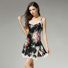 正品女式真丝吊带性感睡裙 高档印花桑蚕丝睡衣女夏 D2104