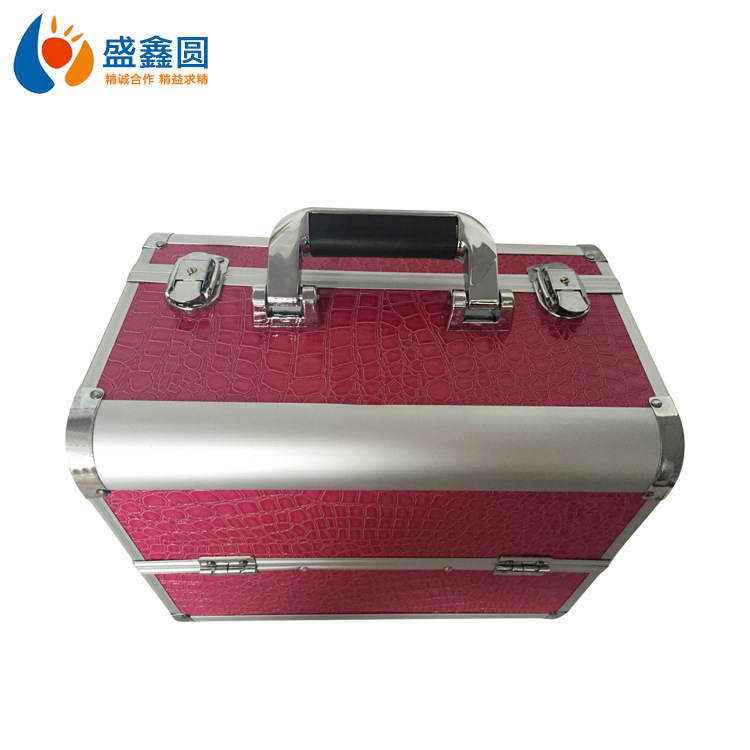 厂家专业五金铝合金时尚珠宝首饰女士红色鳄鱼皮纹大光双开箱