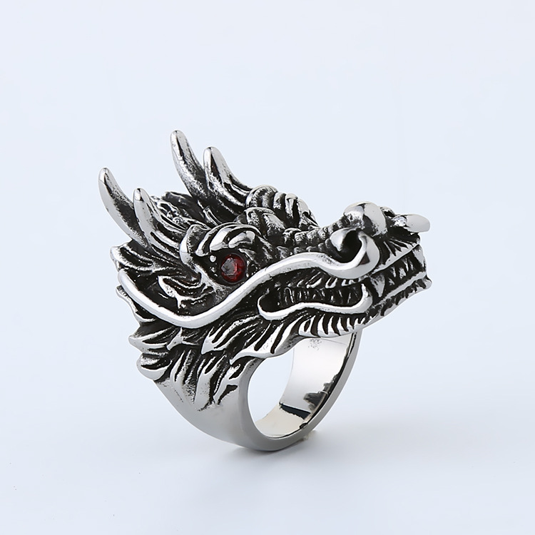 European and American Fashion Retro Single Trendy Men's Animal Ring Personality Punk Jewelry Domineering Red Eye Dragon Ring Ring