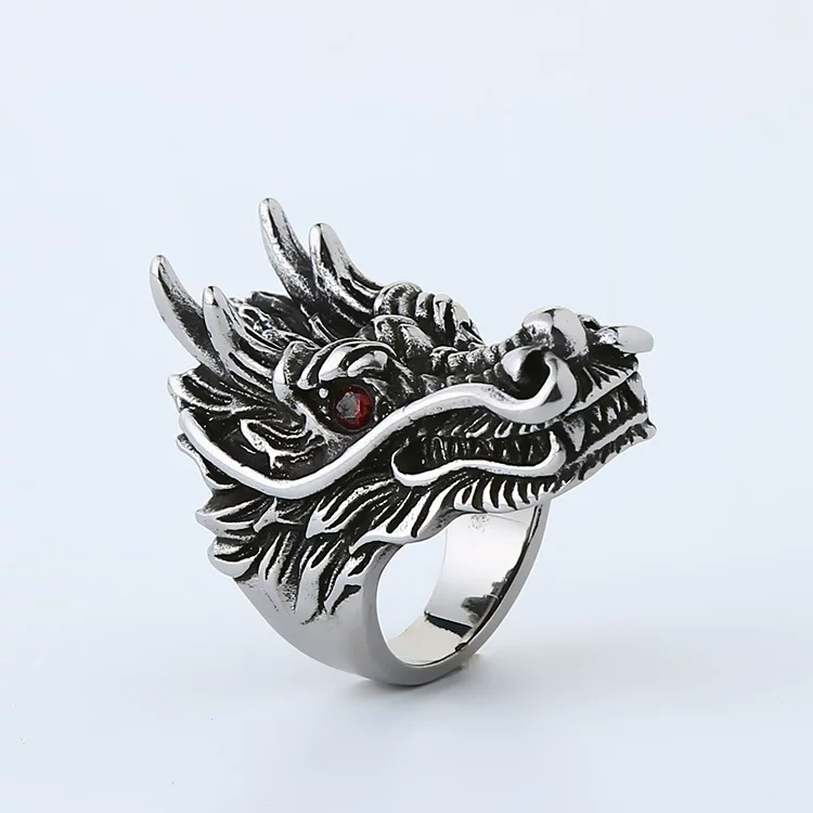 Retro Punk Dragon Ring, Stainless Steel, European Style Statement, Sizes 7–11