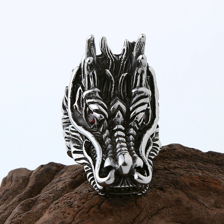 Retro Punk Dragon Ring, Stainless Steel, European Style Statement, Sizes 7–11