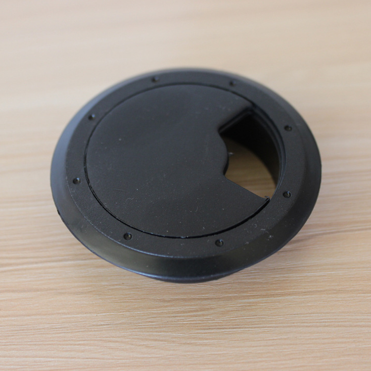 53 negro engrosada redonda de plástico Threading caja de escritorio de la computadora de oficina cable agujero cubierta de enrutamiento caja H4604