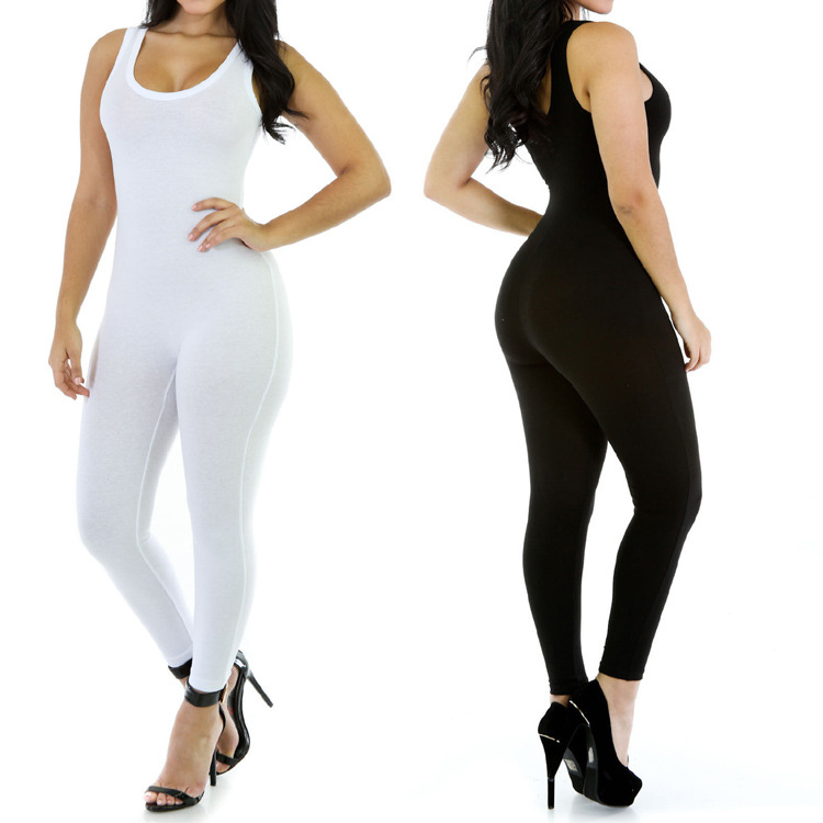 Elastic sexy sports overall sleevless with a round collar