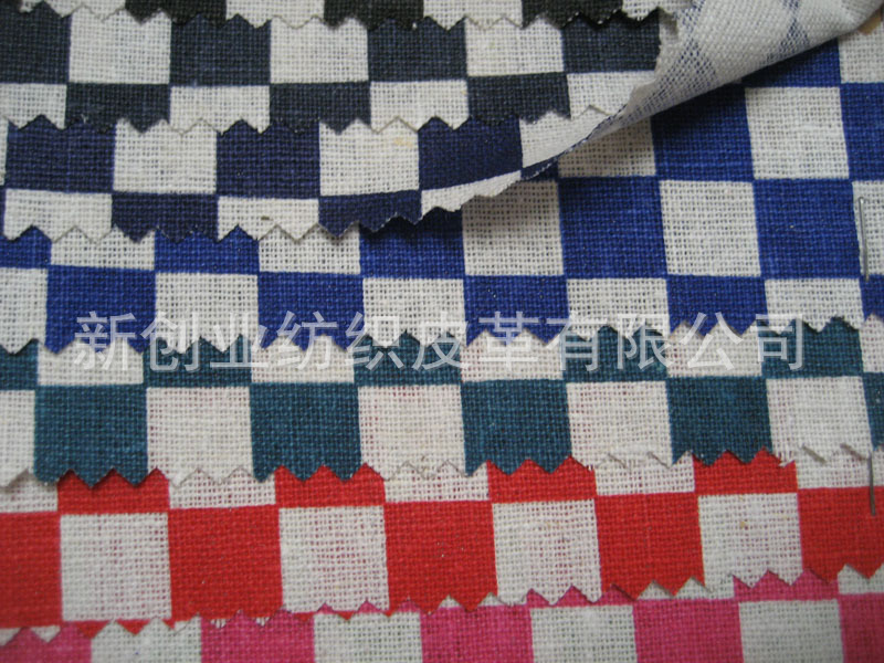 印格子纹路新款帆布，手袋箱包面料鞋材料印刷布料帆布印花