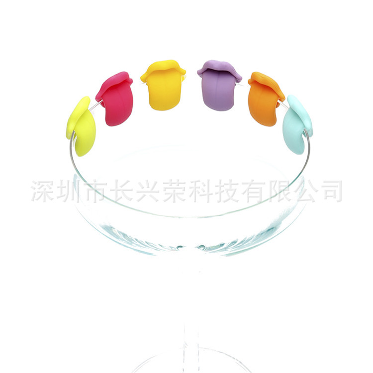 新款硅胶红唇舌头酒杯标识 硅胶舌头酒杯识别器 聚会酒杯杯签标记