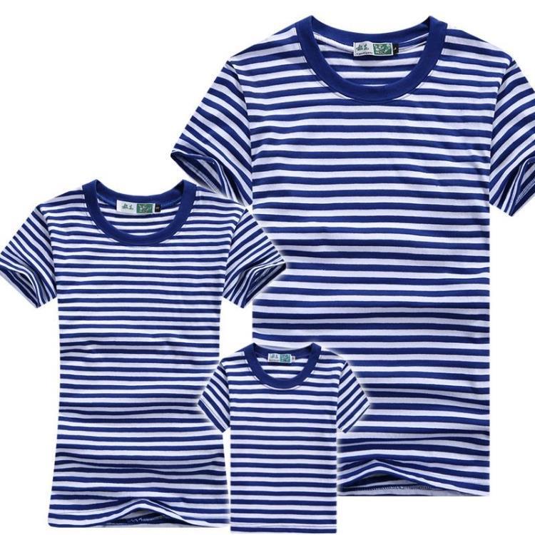 Combed cotton blank sea soul shirt navy shirt blue and white short sleeve Sports men's T-shirt couple parent-child clothing manufacturers batch