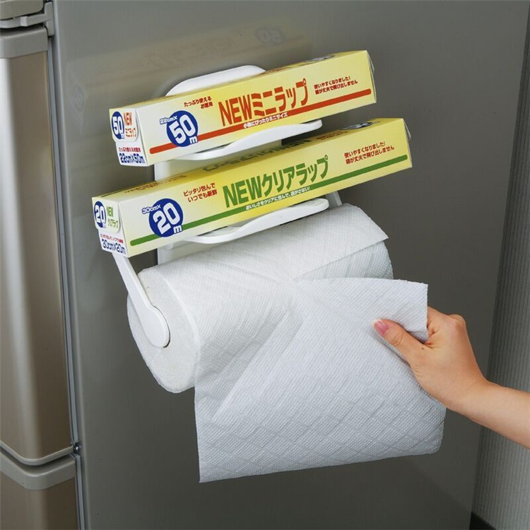 Factory Direct supply 6074 kitchen magnetic tissue holder refrigerator roll paper holder plastic wrap tissue holder storage rack