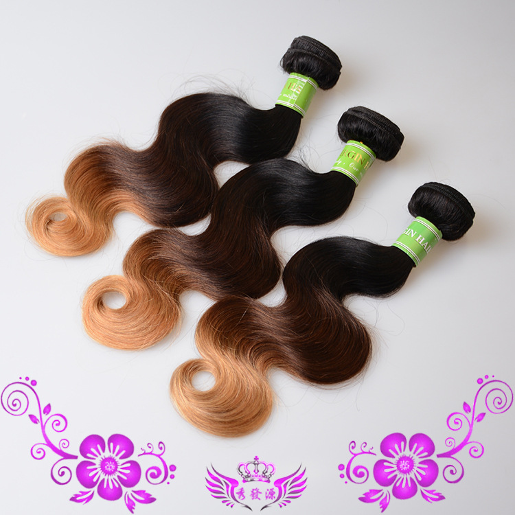 Tri Color Color Wig Wig European and American Tri Color progressive wig 1B / 4 / 27 body ...
