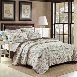 [Milaia] new cotton quilt three-piece set upgraded bird pattern European and American style Foreign trade bedding