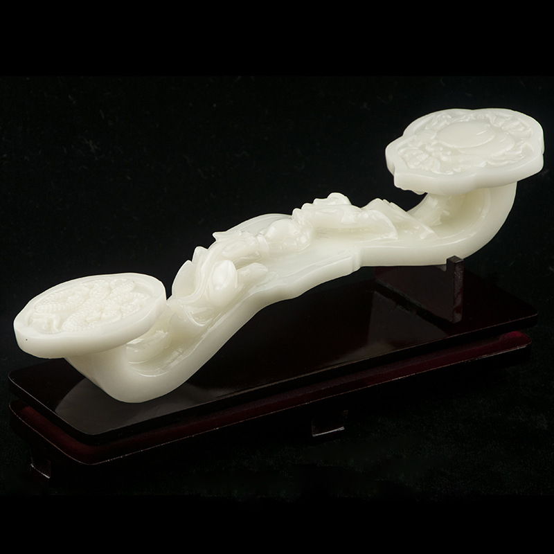 玉器工艺品  阿富汗玉白玉寿桃如意摆件 送礼佳品客厅摆件