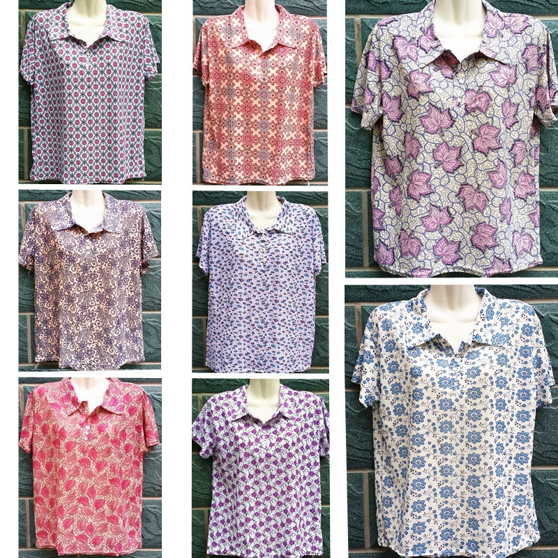 Летние новые горячие уличные киоски, одежда для мам из ледяного шелка с лацканами, рубашка большого размера с половиной рукавов, производитель для людей среднего и пожилого возраста