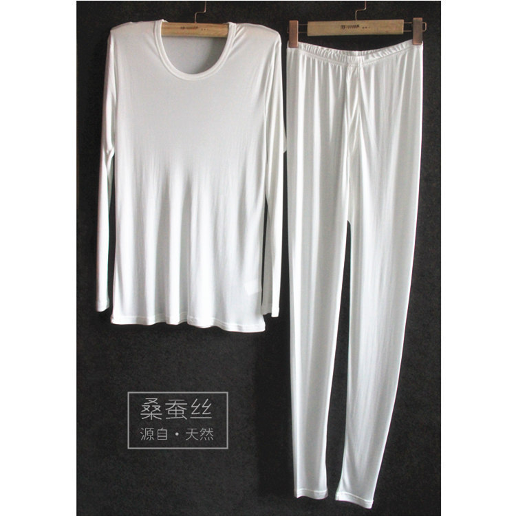 Autumn and winter new wholesale mulberry silk men's knitted silk crew neck bottoming T-shirt autumn clothes autumn pants warm suit