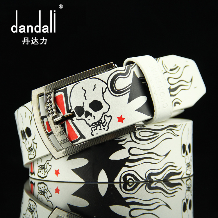 Cross-border explosions pin buckle men's belt AliExpress belt European and American hip-hop skull casual pants with manufacturers wholesale