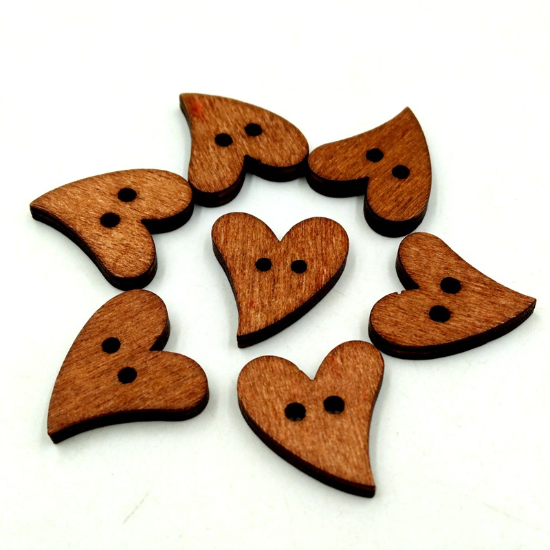 Botones de corazón de melocotón curvo retro DIY botones decorativos de madera 100 unids/bolsa