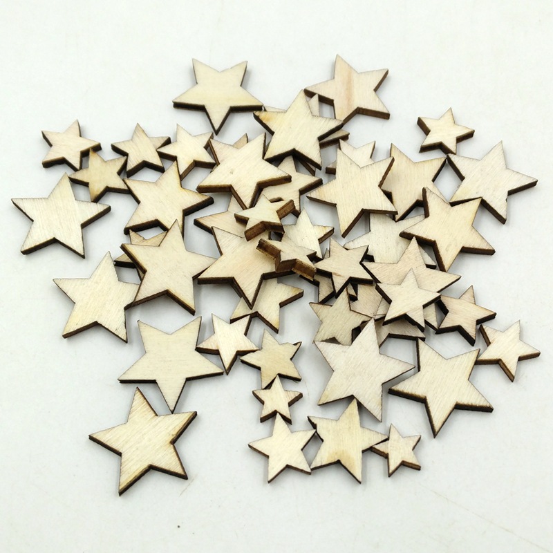 Balla de madera de cinco puntas tamaño de botón sin agujero mezclado 50/100/200 piezas en un paquete de madera