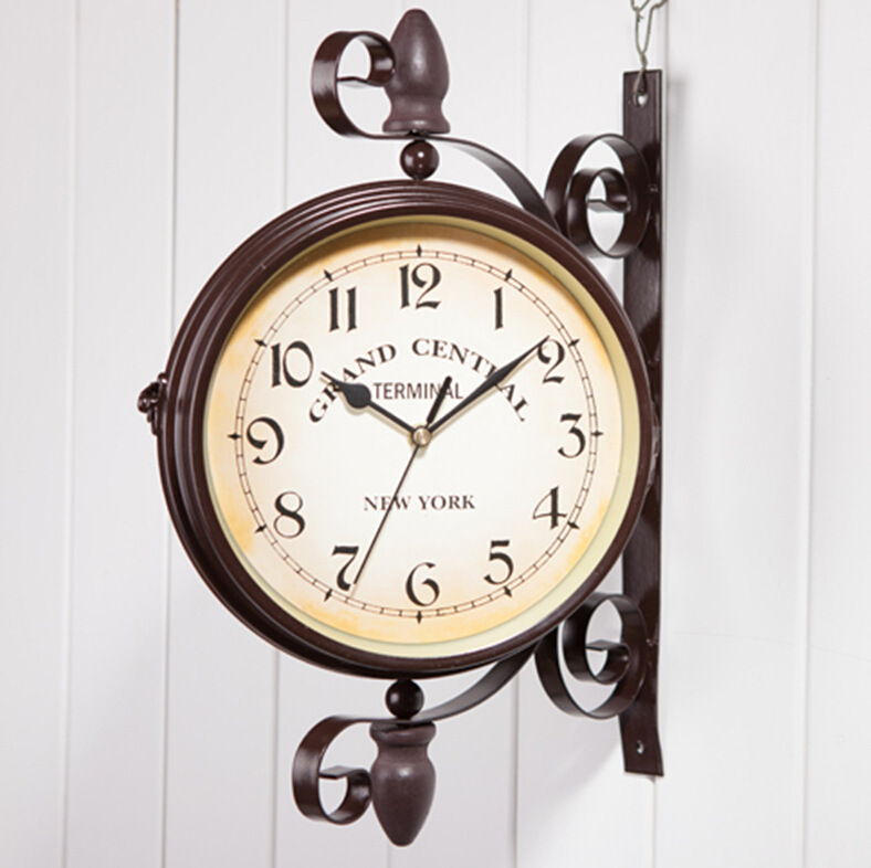 Cross-Border Classical European Style Creative Fashion Double-Sided Wall Clock Clock Wholesale Cafe Decoration Bar Double-Sided Wall Clock