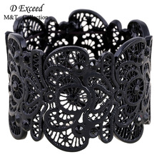 欧美复古镂空雕花手链黑色蕾丝合金宝石手镯派对舞会宴会手链首饰