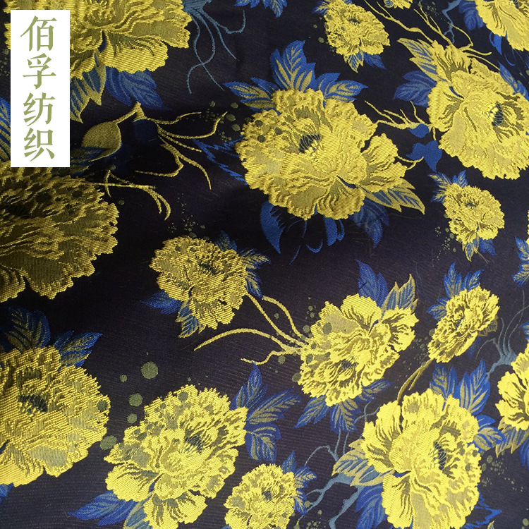 厂家供应肌理感色织女装大花朵富贵旗袍礼服提花面料批发高端