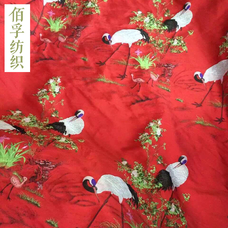 【厂家供应】140门幅色织提花服装布料中国风仙鹤连衣裙旗袍面料