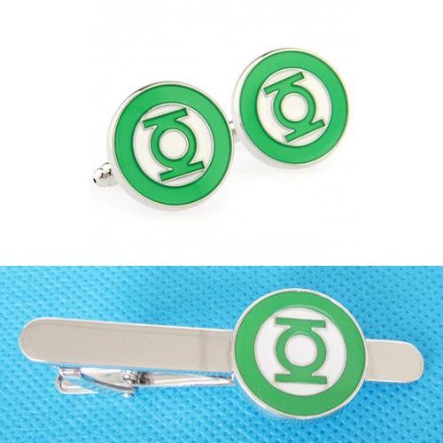 Высококачественный мужской набор зажимов для галстука и запонок Stickpin SuperHero серии Green Lantern