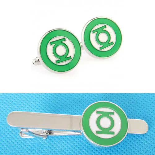 Высококачественный мужской набор зажимов для галстука и запонок Stickpin SuperHero серии Green Lantern