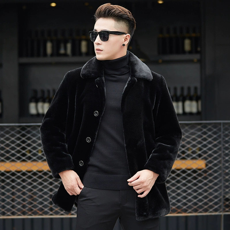 Высококачественная шуба из искусственного меха норки средней длины, мужская шуба из норки на пуговицах с лацканами, утолщенная из искусственного меха норки