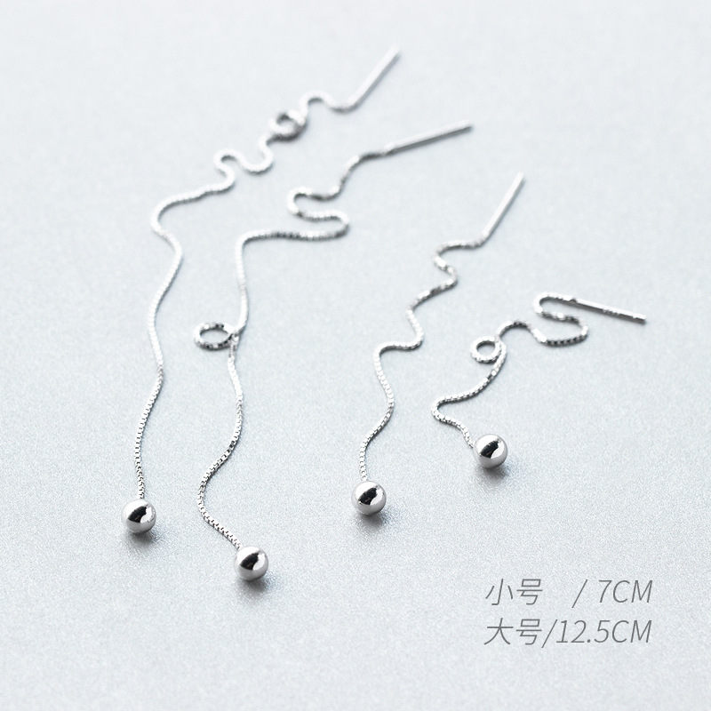 s925 línea de orejas de plata femenina simple esfera luz perla línea de orejas de perlas al por mayor pequeña bola de plata pendientes de orejas largos para mujeres E1127 image 3