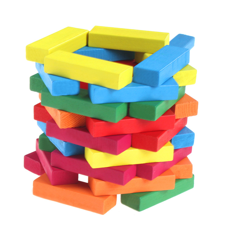Color educativo de madera 51 grandes bloques de construcción apilados de alta creativo Jenga juguete de madera para niños juego de escritorio