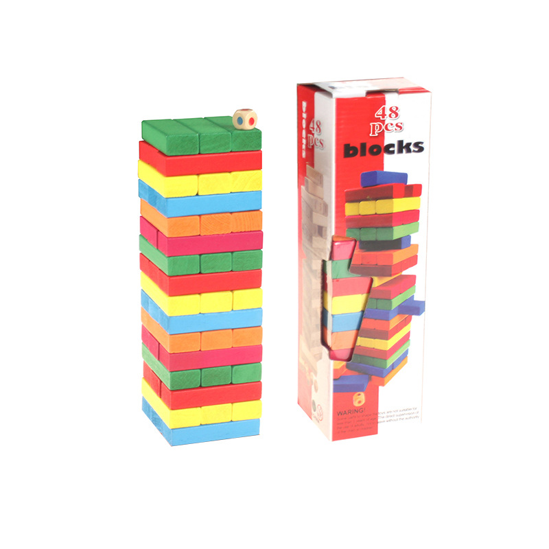 Colorido 48 piezas en capas grandes bloques de construcción apilados alto juego de mesa jengle creativo juguetes de ocio educativos de madera