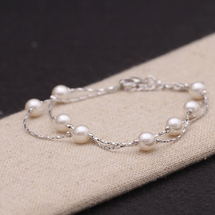 太阳云 可爱韩版韩式双层人造珍珠手链脚链女式百搭首饰品混批发