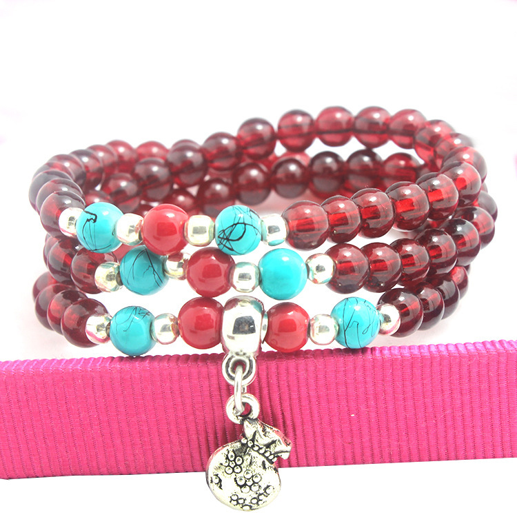Imitation Garnet 3 ring multi-layer bracelet wine red bracelet summer goods stall 2 yuan shop Imitation Garnet 3 ring multi-layer bracelet wine red bracelet summer goods stall 2 yuan shop