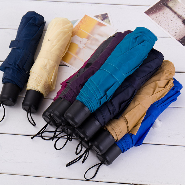 Three-fold solid color umbrella 8K short handle solid color folding…