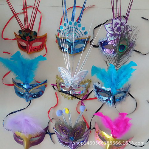 Halloween Luminous Mask Feather Masquerade New Year Party Props Cartoon Mask