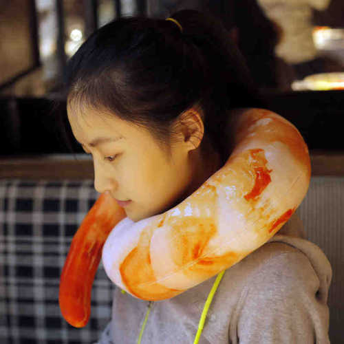 Simulated shrimp toy travel pillow cartoon fruit particles pepper U-shaped neck pillow lying down lunch break pillow