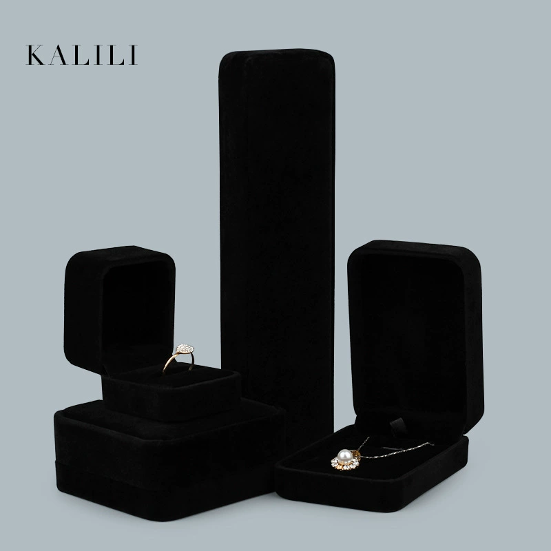 Черная фланелевая шкатулка для драгоценностей кольцо коробка для ожерелья коробка для браслета кулон коробка для жемчуга коробка для подарочной коробки логотип