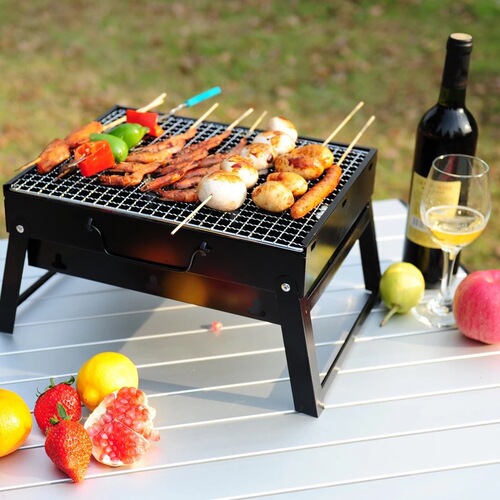 Barbecue grill outdoor outdoor charcoal household folding carbon small barbecue grill full set of tools stove large black steel stove