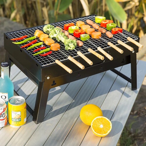 Barbecue grill outdoor outdoor charcoal household folding carbon small barbecue grill full set of tools stove large black steel stove