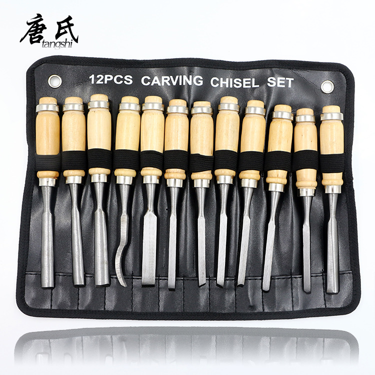 木工工具穿心柄木柄 12支凿刀套装  木工凿 木工钊子 木凿子 平凿