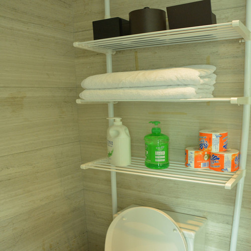 Hole-free ceiling-mounted bathroom tiered storage rack toilet paper holder bathroom supplies storage rack