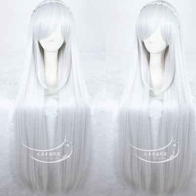 Zero start Different world life Actress Emily Silvery white Straight hair cos Anime wig