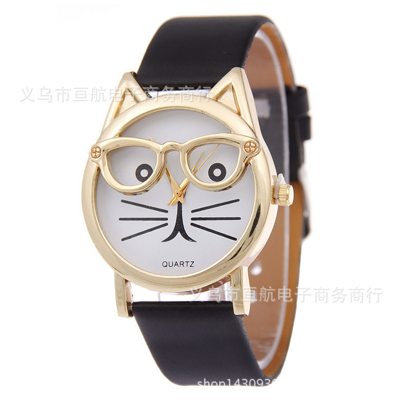 Cross-border foreign trade Popular glasses cat cartoon student watch fresh Women's belt fashion women's watch wholesale 5