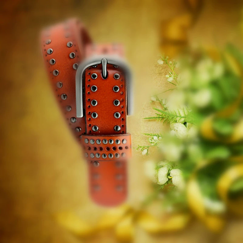 Leather retro belt, cowhide, punk style