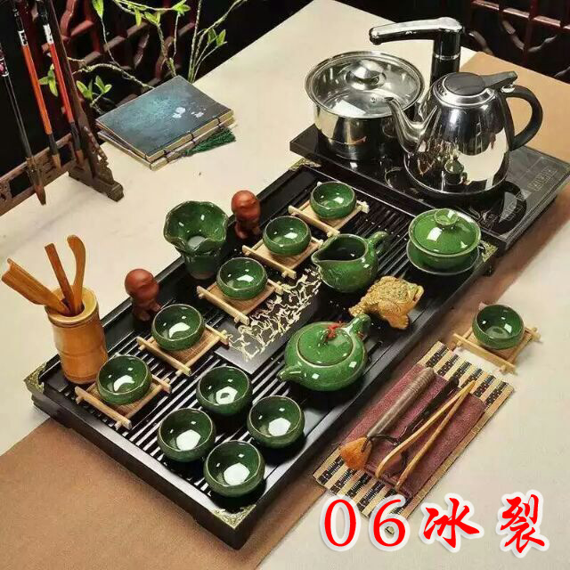 精品茶具套装特价 实木茶盘四合一　整套功夫紫砂陶瓷冰裂茶具