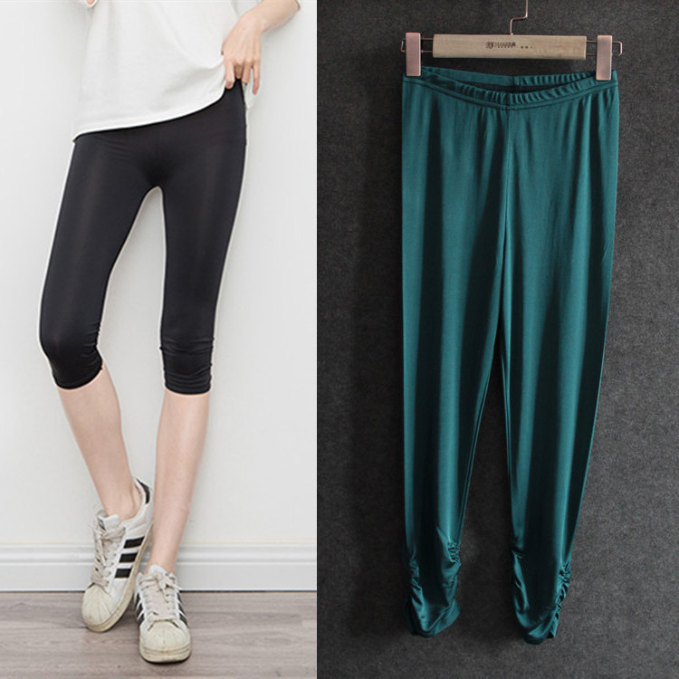 Wholesale New Knitted Silk Mid-Waist Casual Pants Women's Mulberry Silk Capri Pants Skinny Leggings