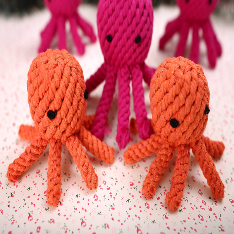 Fábrica en stock al por mayor juguete de cuerda de algodón para mascotas pulpo tejido a mano pulpo mascota perro molar mordedura de juguete